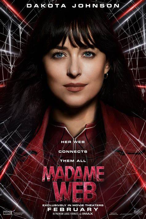 An illustration of Madame Web, a mysterious character from Marvel Comics, surrounded by spider webs.